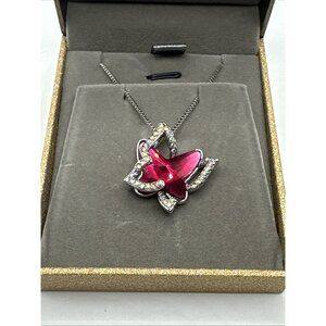 Gemmance pink Crystal Rhinestones 3D butterfly necklace 18k GP NIB 20”3”ext